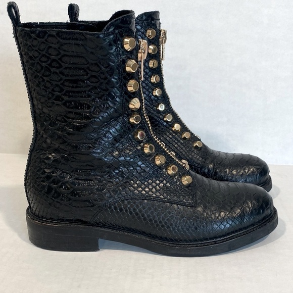 Jeffrey Campbell Tonette Leather Snakeskin Combat Boot - Picture 2 of 16